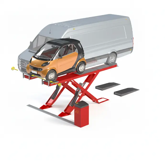 Cầu nâng cắt kéo kiểm tra góc đặt bánh xe 4,3 Tấn, lắp nổi, 3 pha, màu đỏ (bao gồm đĩa lái Trung Quốc và bộ phụ kiện)