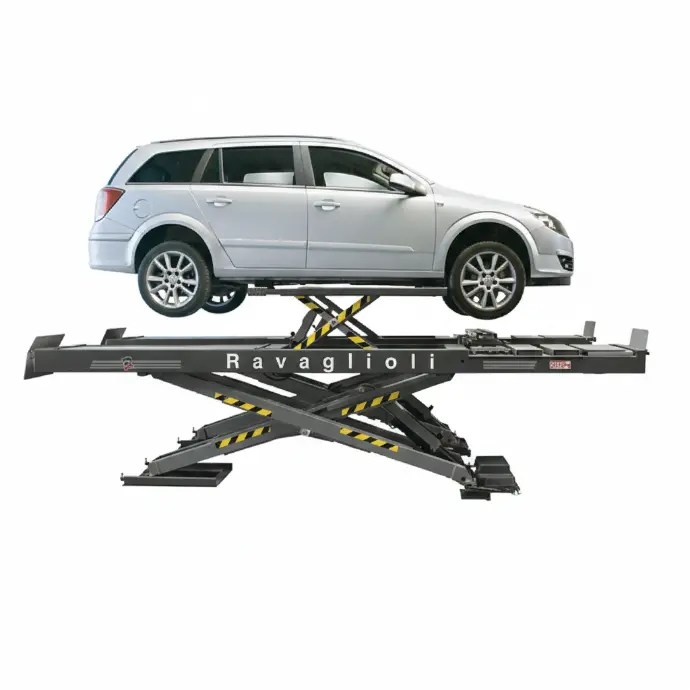 Cầu nâng cắt kéo kiểm tra góc đặt bánh xe 5 tấn, lắp chìm, có bàn nâng phụ (3 pha. màu xám RAL7016)