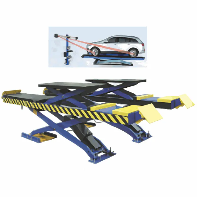 Cầu nâng cắt kéo kiểm tra góc đặt bánh xe 5.5 tấn, lắp chìm, có bàn nâng phụ (3 pha , màu xanh RAL 3166, chưa gồm đĩa lái).