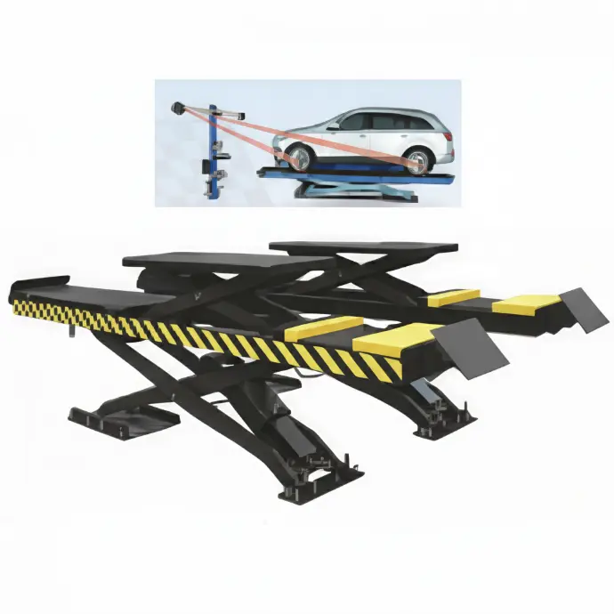 Cầu nâng cắt kéo kiểm tra góc đặt bánh xe 4.5 tấn, lăp chìm, có bàn nâng phụ (3 pha, màu đen RAL 9005, bao gồm đĩa lái)